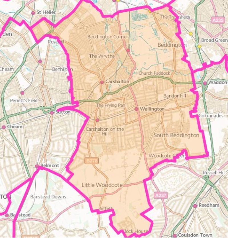 Carshalton and Wallington constituency boundary map